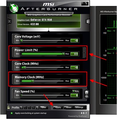 разгон видеопамяти в MSI Afterburner разгон видеопамяти в MSI Afterburner