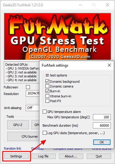 еще настройки Furmark еще настройки Furmark