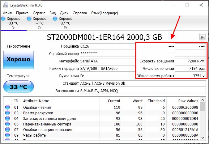 время работы и число включений в CrystalDiskInfo время работы и число включений в CrystalDiskInfo