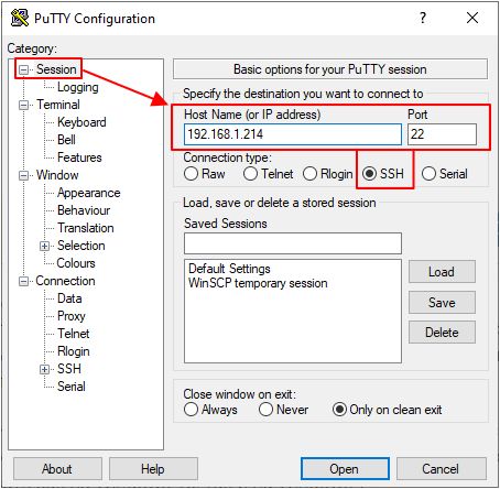 настройка подключения в PuTTY настройка подключения в PuTTY
