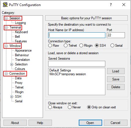 настройки программы PuTTY настройки программы PuTTY