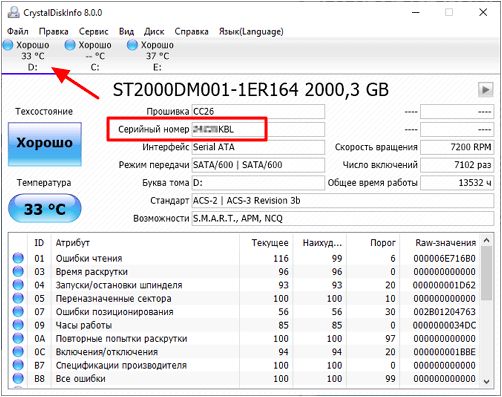 серийный номер в CrystalDiskInfo серийный номер в CrystalDiskInfo