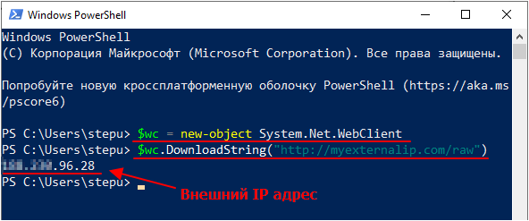 ip адрес в консоли PowerShell ip адрес в консоли PowerShell