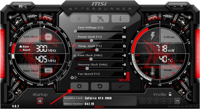 кнопка настроек в MSI Afterburner кнопка настроек в MSI Afterburner