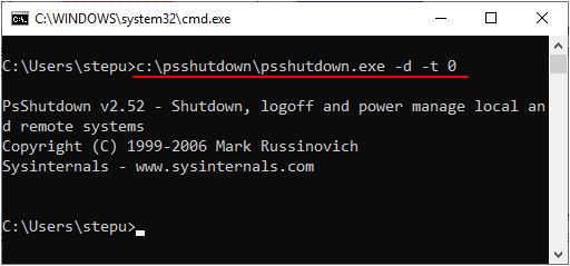 спящий режим через PsShutdown
