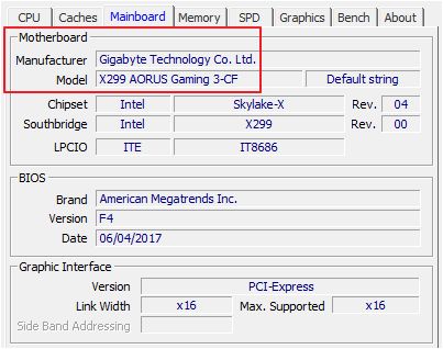 материнская плата в CPU-Z материнская плата в CPU-Z