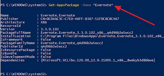 выполняем команду Get-AppxPackage -Name выполняем команду Get-AppxPackage -Name