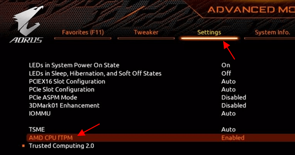 включение ftpm на GIGABYTE AORUS включение ftpm на GIGABYTE AORUS