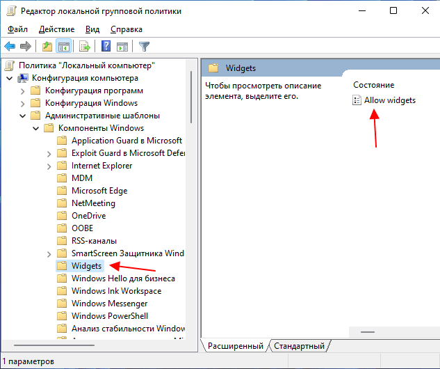параметр Allow Widgets параметр Allow Widgets