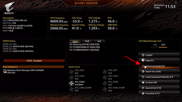 режим Advanced Mode (F2) режим Advanced Mode (F2)