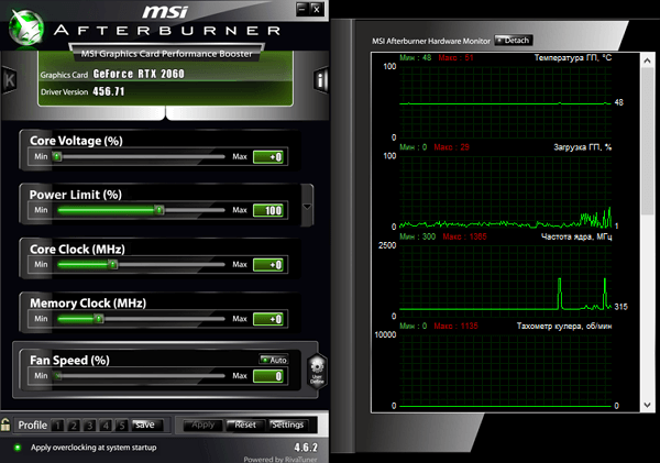Интерфейс программы MSI Afterburner Интерфейс программы MSI Afterburner