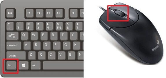 клавиша CTRL и колесико мышки