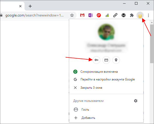 переход к паролям из профиля Google Chrome