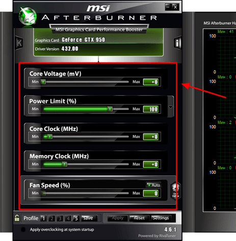 опции в MSI Afterburner опции в MSI Afterburner