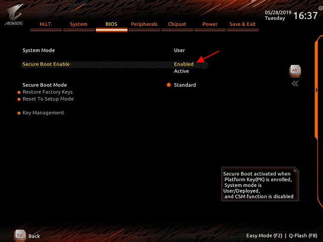 включить опцию Secure Boot Enable включить опцию Secure Boot Enable