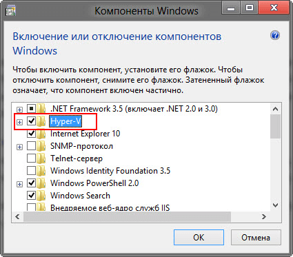 Hyper-V в окне Компоненты Windows Hyper-V в окне Компоненты Windows
