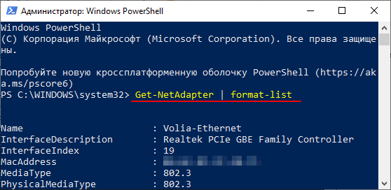 список всех сетевых подключений через PowerShell