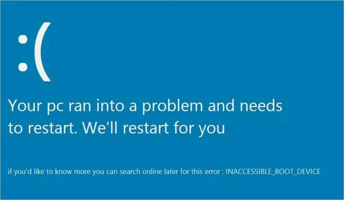 (синий, экран, inaccessible, boot, device) Синий экран INACCESSIBLE BOOT DEVICE при загрузке и эффективные способы ее устранения
