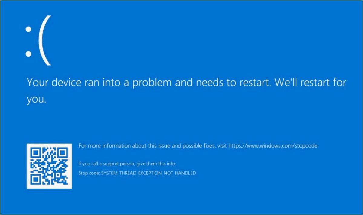 (синий, экран, system, thread, exception) Синий экран SYSTEM THREAD EXCEPTION NOT HANDLED — возможные причины и способы исправить ошибку
